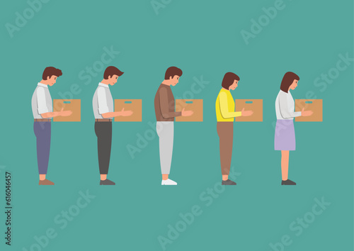 Fired office workers holds boxes