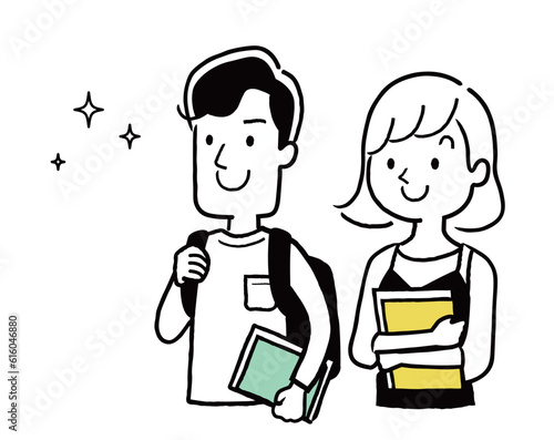 ベクターイラスト素材：大学生の男女、男子大学生と女子大学生
