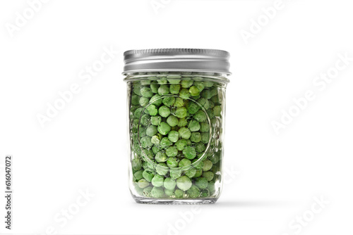 Freeze Dried Peas in a mason jar Isolated with Shadow
