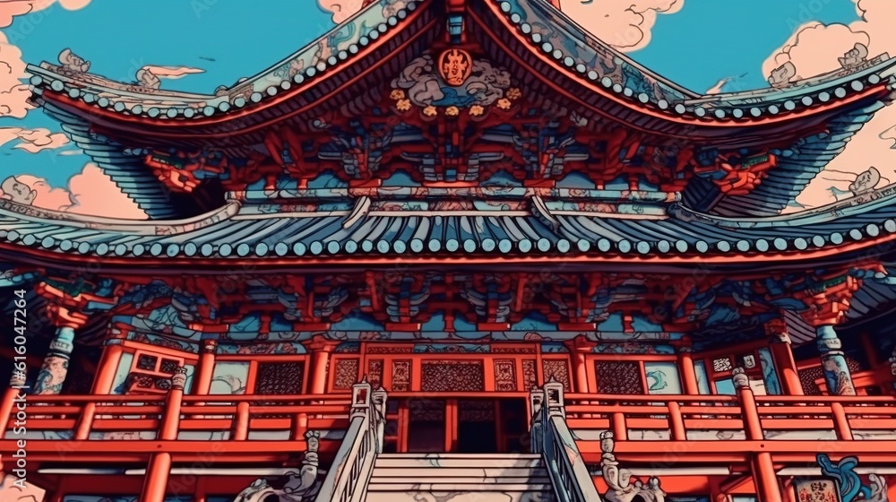 Buddhist temple architecture . Fantasy concept , Illustration painting. Buddhist temple architecture . Fantasy concept , Illustration painting.