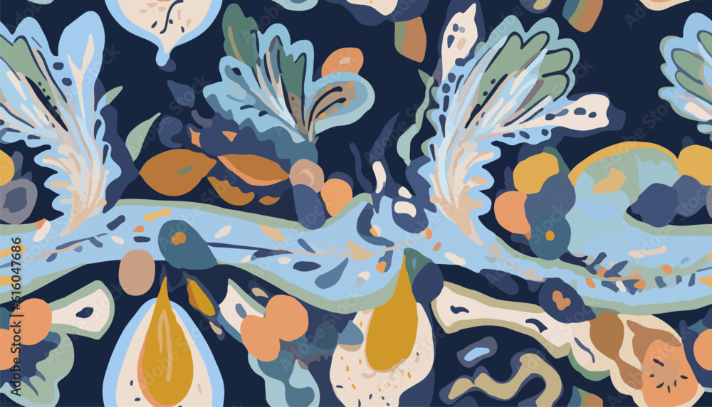 Obraz premium Modern exotic ethnic floral pattern. Collage contemporary seamless pattern. Hand drawn cartoon style pattern