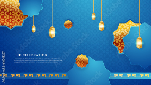 Vector gradient eid al-fitr blue and gold background