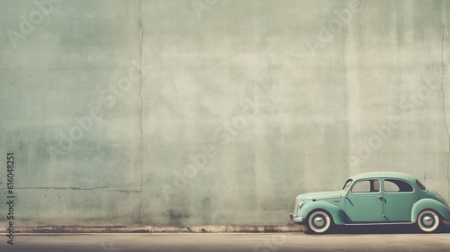 ai generative background with a lot of copy space and a vintage car 