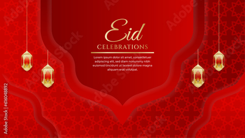 vector beautiful eid mubarak islamic red and gold