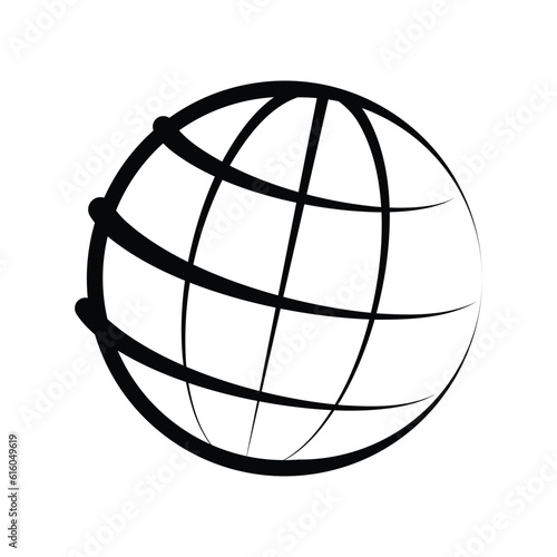 Earth icon with horizontal speed motion lines. Earth rotation 360 icon. Vector illustration outline flat design style.