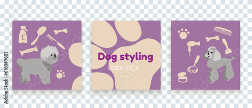 Set of three fluid background of pet care promotion banner social media pack template premium vector