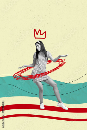 Vászonkép Collage artwork graphics picture of funky lady dancing hall queen having fun iso