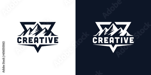 Mountain geometric logo in inverted triangle shape frame