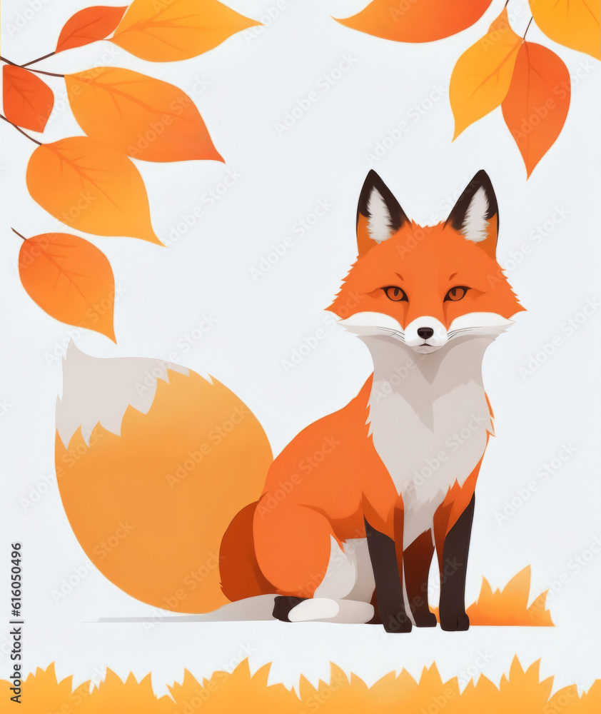 Obraz premium a painting of a fox cute art. autumn.