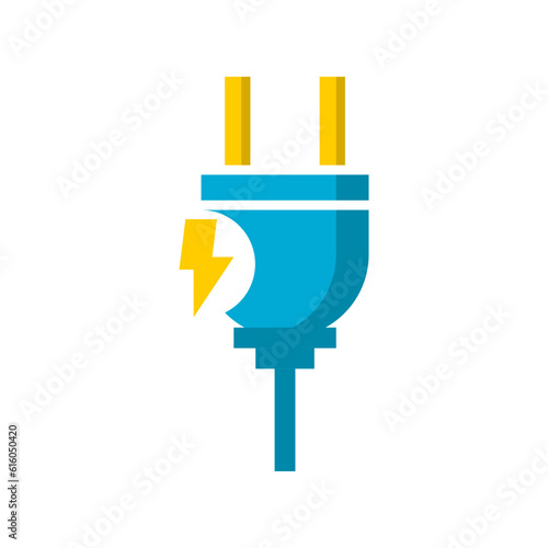 Blue electric plug with thunder bolt icon flat vector design