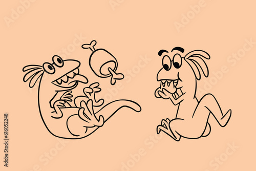 line art illustration of raptor for kids, school props, education and t-shirt design