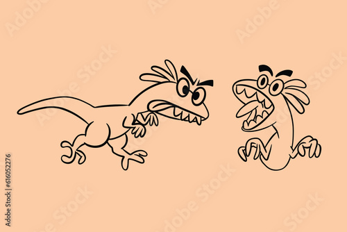 line art illustration of raptor for kids, school props, education and t-shirt design