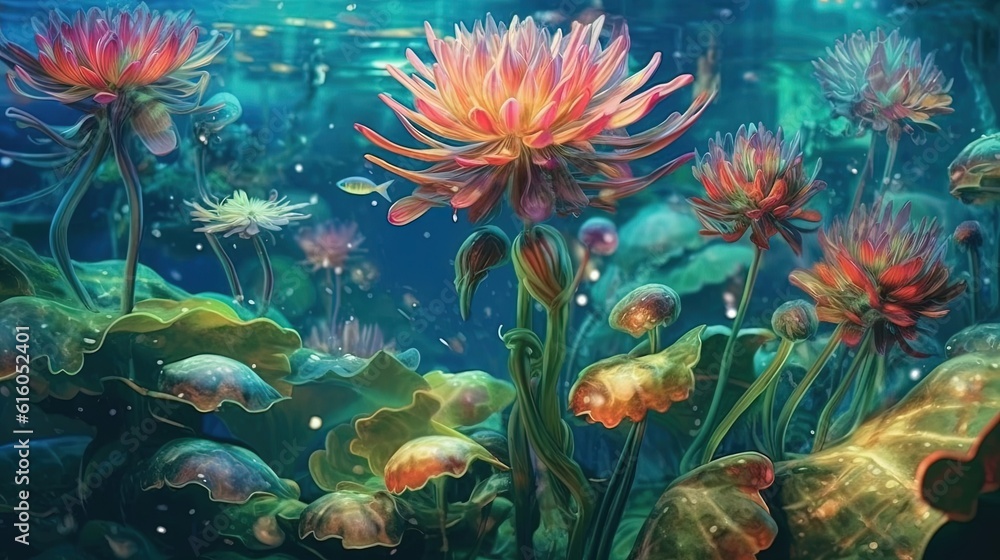 Captivating underwater plants . Fantasy concept , Illustration painting.
