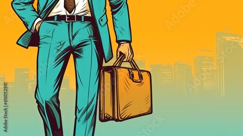 Businessman with briefcase . Fantasy concept , Illustration painting.