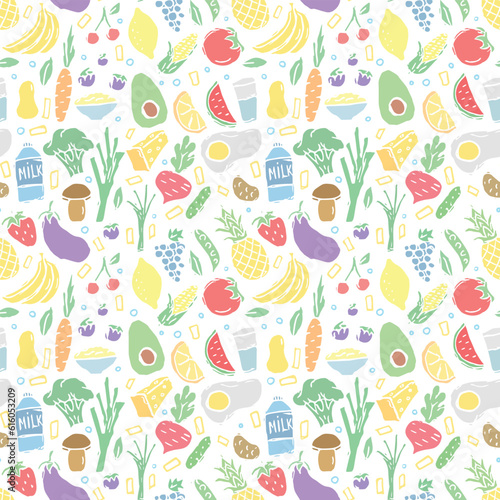 Healthy food pattern. Drawn healthy food background © eliyashevskiy
