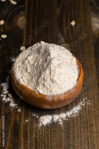 Wheat flour from a wooden bowl