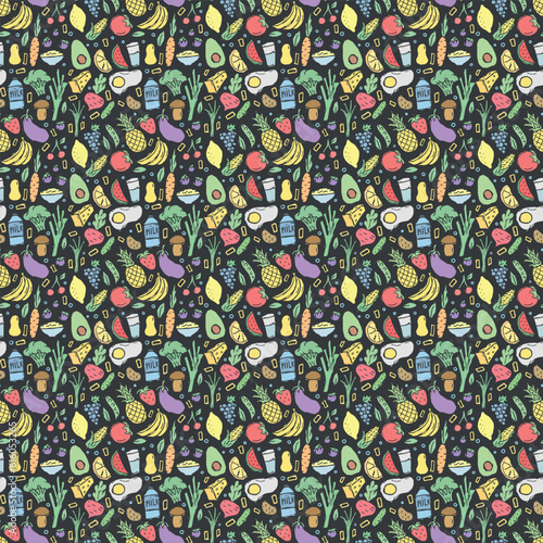Wallpaper Mural Healthy food pattern. Drawn healthy food background Torontodigital.ca