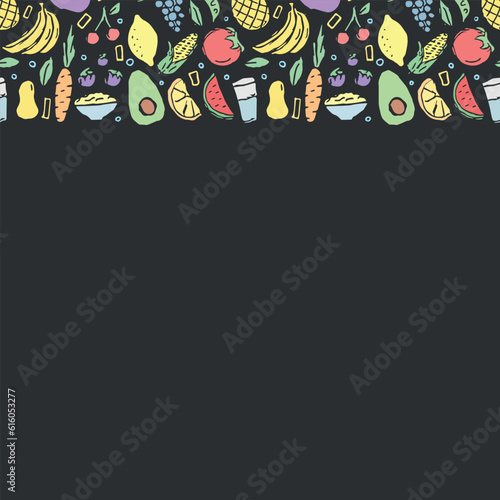 Healthy food frame. Drawn healthy food background