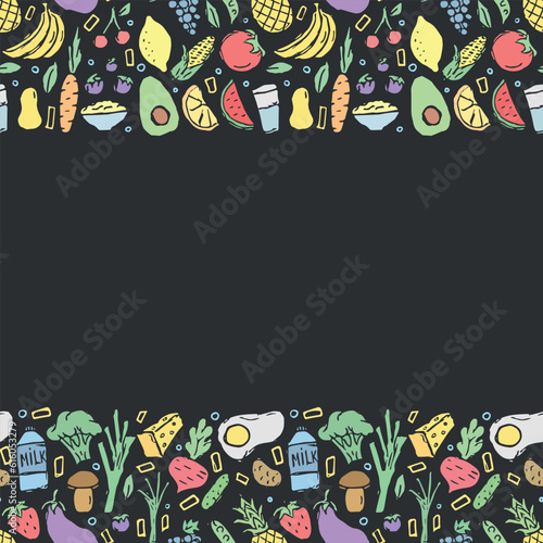 Healthy food frame. Drawn healthy food background