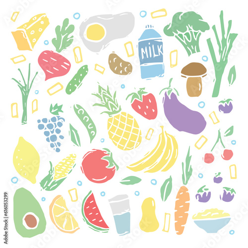 Healthy food icons. Drawn healthy food background