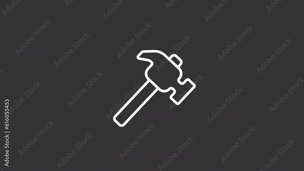 Animated hammer hitting white icon. Working tool line animation. Home improvement. Repair service. Loop HD video with alpha channel, transparent background. Motion graphic design for night mode Animated hammer hitting white icon. Working tool line animation. Home improvement. Repair service. Loop HD video with alpha channel, transparent background. Motion graphic design for night mode