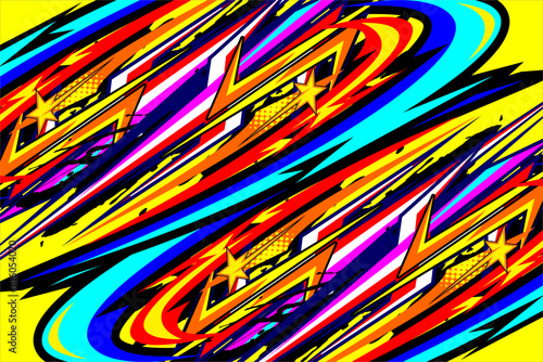 Abstract racing background vector design with a unique striped pattern and bright colors, and with a star effect, perfect for your wrapping design