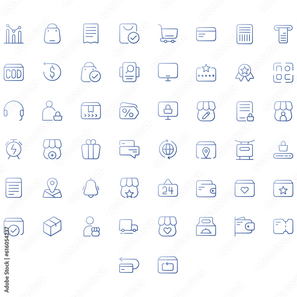 Vector of Online Shopping Icon Set Thin Gradient. Perfect for user interface, new application.