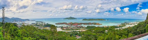 Large panoramic view point of La Misere over the eden isladn, St Anne marine park, international port, praslin and la digue island , Mahe seychelles 1 © Nils