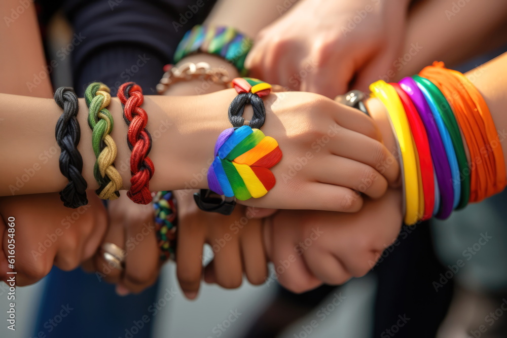 LGBTQ pride united hands. Generative AI