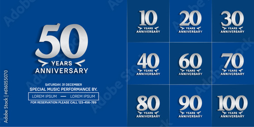 set of anniversary logo with silver number on blue background can be use for celebration