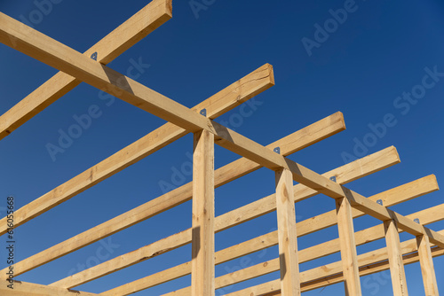 the wooden part of the prefabricated structure of a frame building