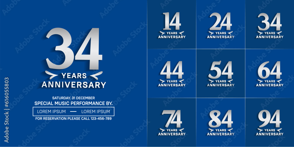 set of anniversary logo with silver number on blue background can be use for celebration