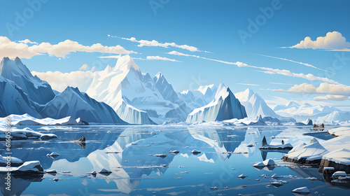 A landscape featuring an iceberg set against a calm horizon  evoking a peaceful and tranquil atmosphere  very high details. AI Generated  Generative AI