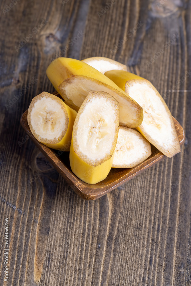 Sliced ripe yellow banana, close up Sliced ripe yellow banana, close up