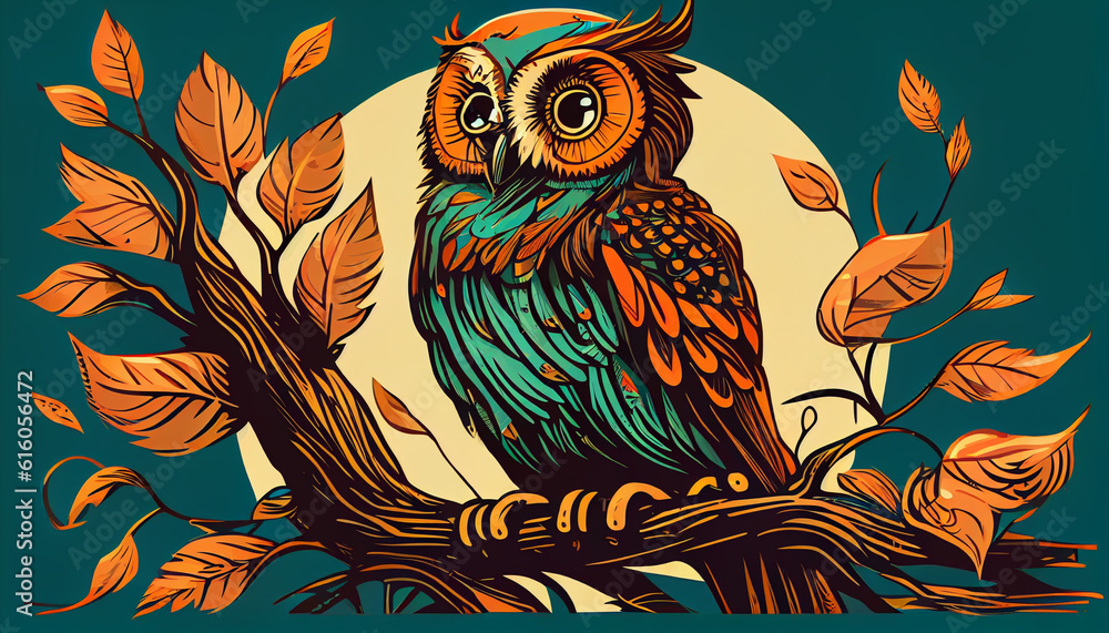 Digital artwork of a vector owl doodle with floral decoration Digital artwork of a vector owl doodle with floral decoration