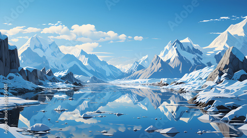 landscape featuring an iceberg set against a calm horizon, evoking a peaceful and tranquil atmosphere, very high details. AI Generated, Generative AI