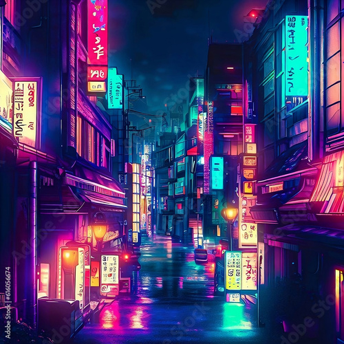 Japanese night city street