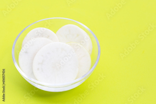 Sliced Japanese daikon. Fresh vegetables