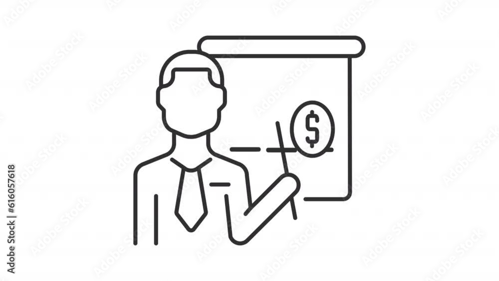 Animated business teacher line icon. Person pointing at financial graph animation. High school. Team leader. Loop HD video with alpha channel, transparent background. Outline motion graphic Animated business teacher line icon. Person pointing at financial graph animation. High school. Team leader. Loop HD video with alpha channel, transparent background. Outline motion graphic