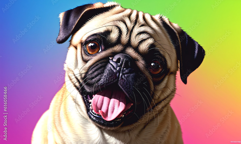 Funny pug dog on a colored background