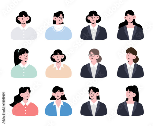 Business woman, woman face, icon illustration vector collection