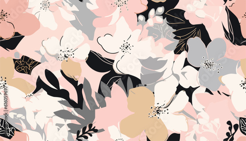 Beautiful contemporary floral seamless pattern. Fashionable template for design. Soft feminine palette