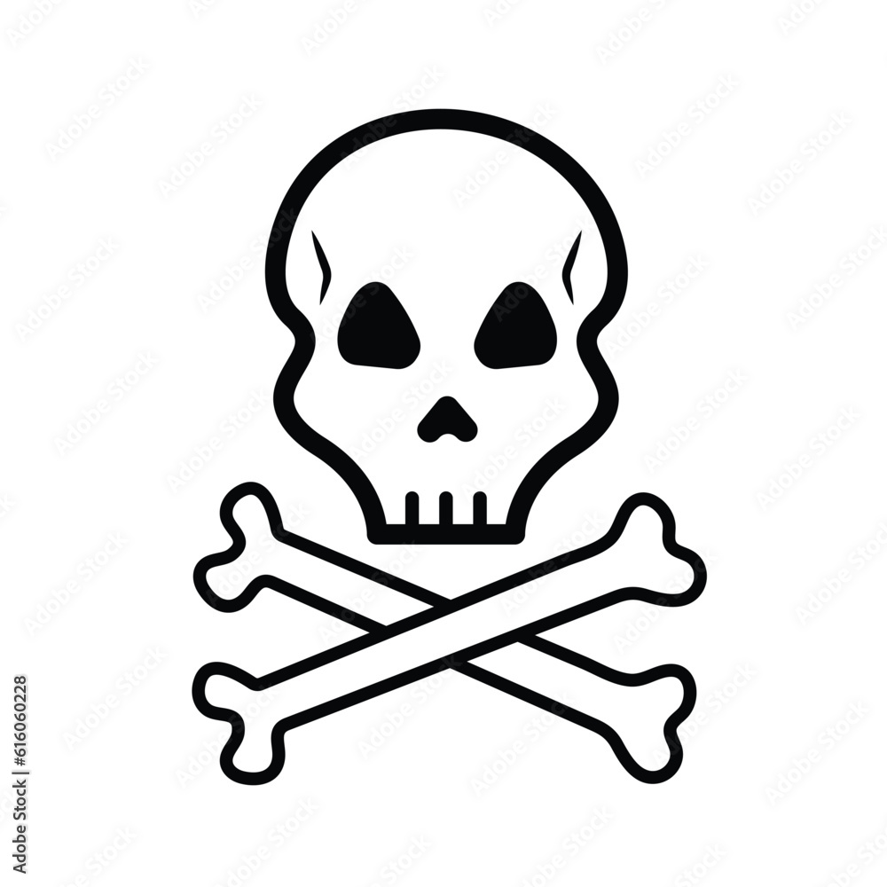 Skull with face and x shaped bone vector icon outline isolated on square white background. Simple flat cartoon art styled drawing with cyber internet security. Skull with face and x shaped bone vector icon outline isolated on square white background. Simple flat cartoon art styled drawing with cyber internet security.