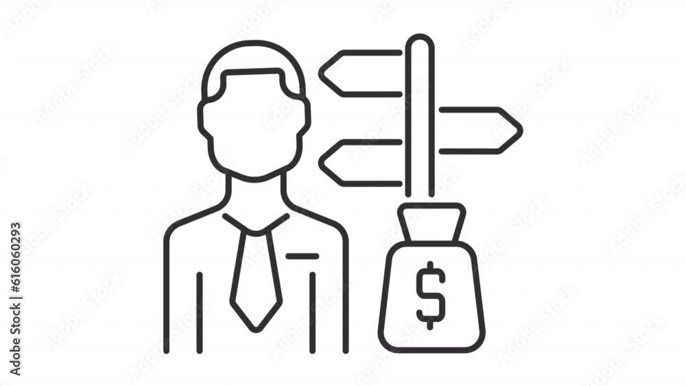 Animated portfolio manager line icon. Investment strategy animation. Decision making sign and bag of money. Loop HD video with alpha channel, transparent background. Outline motion graphic Animated portfolio manager line icon. Investment strategy animation. Decision making sign and bag of money. Loop HD video with alpha channel, transparent background. Outline motion graphic