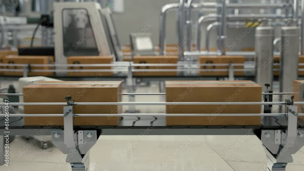Animation of the automated production process at the industrial facility. Animation of the automated production conveyor carrying packages. Animation of automated production belt moving items. Animation of the automated production process at the industrial facility. Animation of the automated production conveyor carrying packages. Animation of automated production belt moving items.
