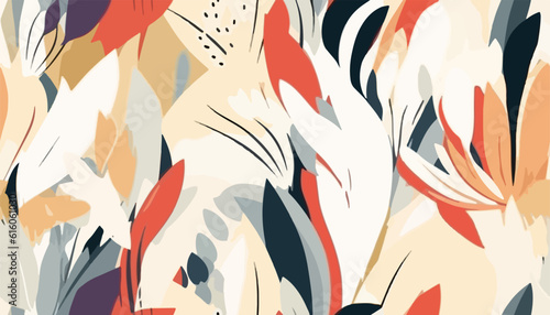 Modern exotic ethnic floral jungle pattern. Collage contemporary seamless pattern. Hand drawn cartoon style pattern