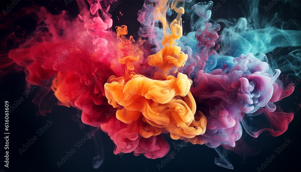 Colorful dust explosion in black background 3D creative wallpaper texture