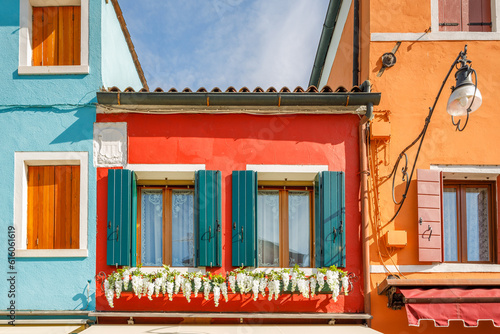 Colorful houses on The Burano island near Venice, Italy, Europe.