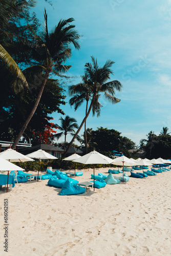 White beach and seaside chairs relax in summer
