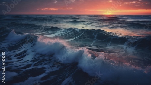 sunset over the sea with waves